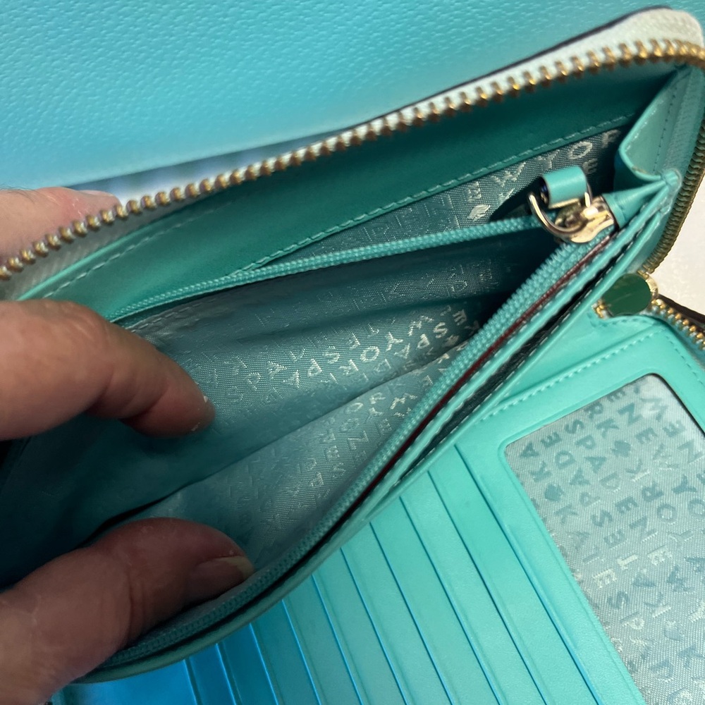 Aqua Teal Kate Spade Oliver Street Megan Grace Blue Leather Zip Around Wallet - Picture 4 of 7